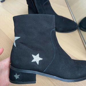Mellow Yellow Black Suede Booties with Stars